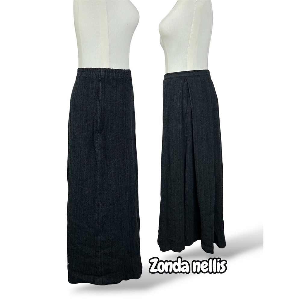 Zonda Nellis Black Textured Maxi Skirt Made in Canada Women XS Cotton Rayon A5